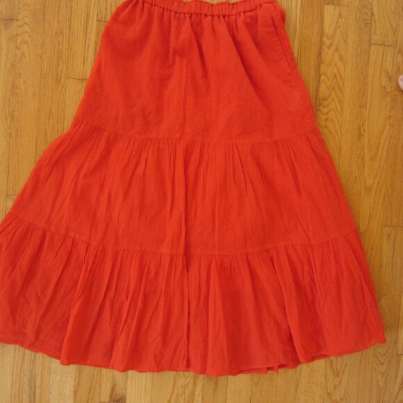 Uniqlo Crinkle Cotton Tiered Skirt Orange Small 26-27" waist with Pockets - Picture 2 of 7